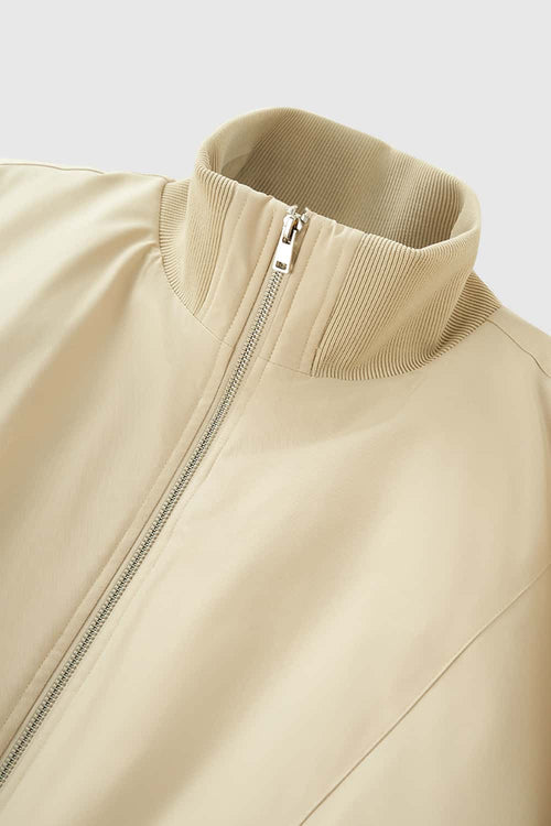 Vintage Utility Mock Neck Bomber - Light Khaki