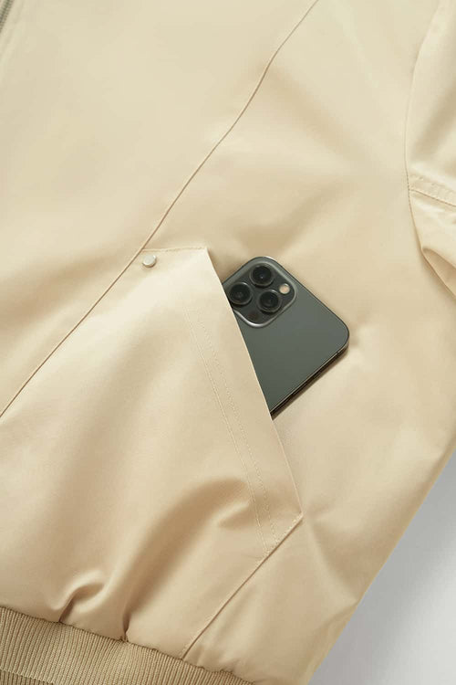 Vintage Utility Mock Neck Bomber - Light Khaki