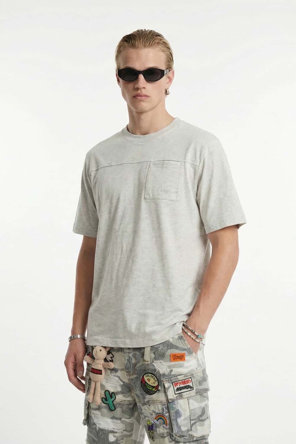 Premium Slub Cotton Pocket Tee - Flower Gray