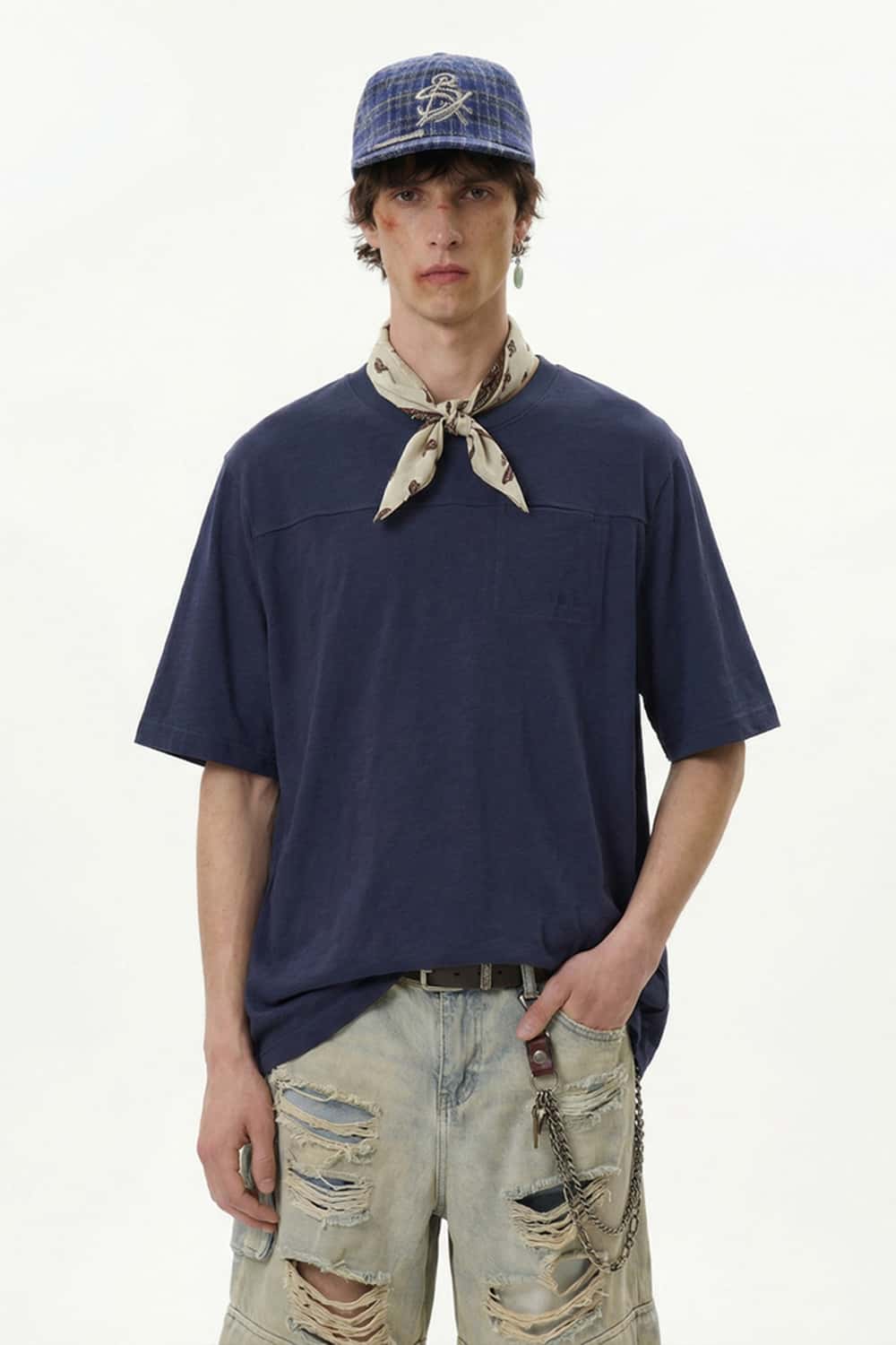 Premium Slub Cotton Pocket Tee - Navy Blue
