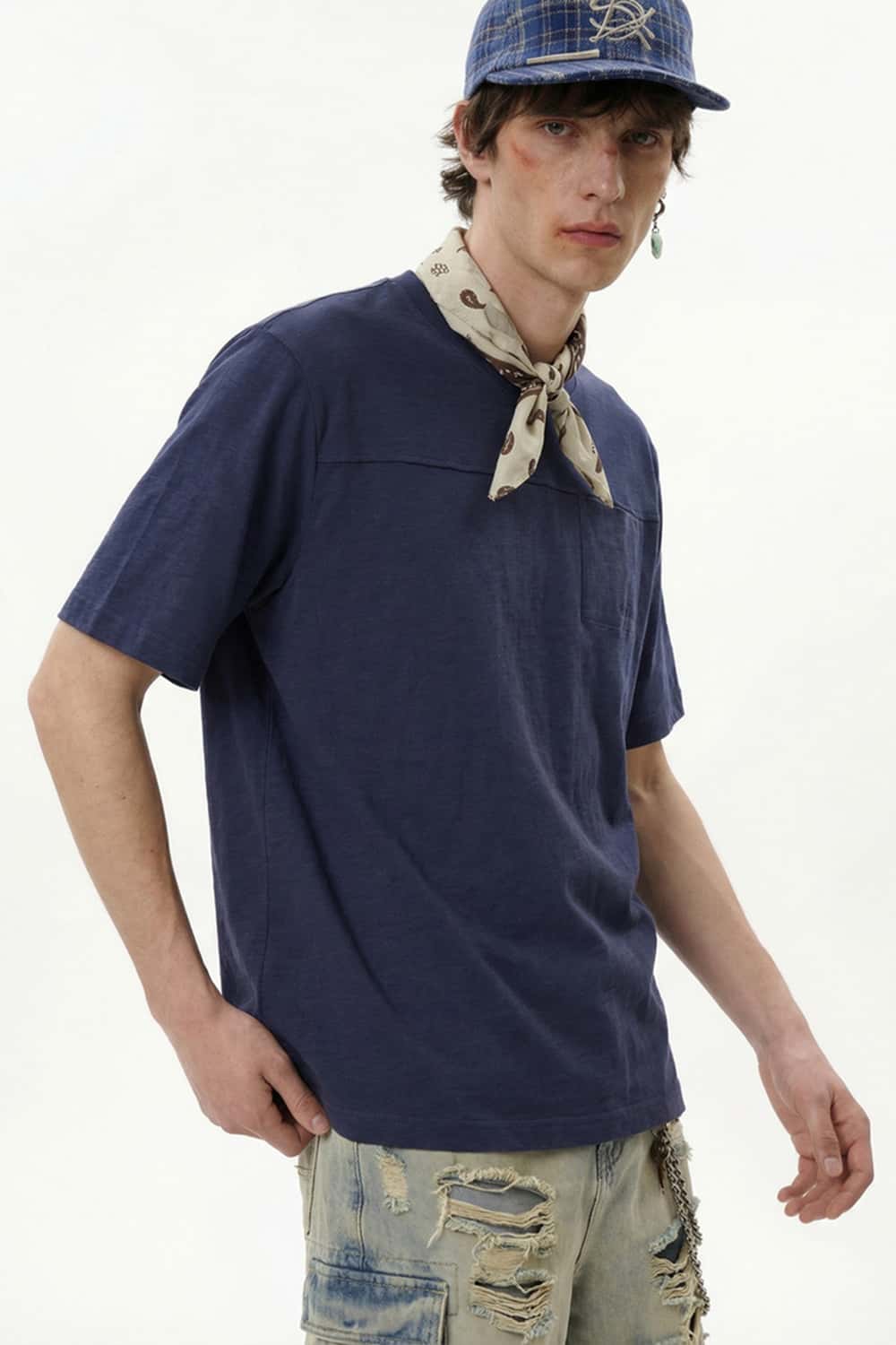 Premium Slub Cotton Pocket Tee - Navy Blue