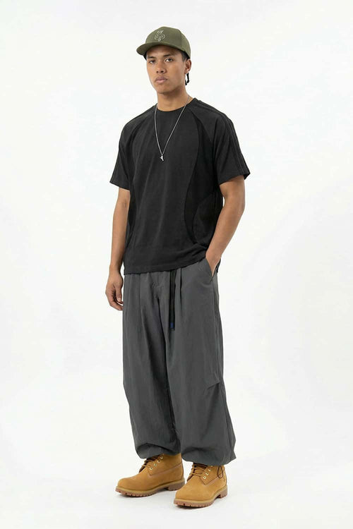 Paneled Embroidered Sport Tee - Gray