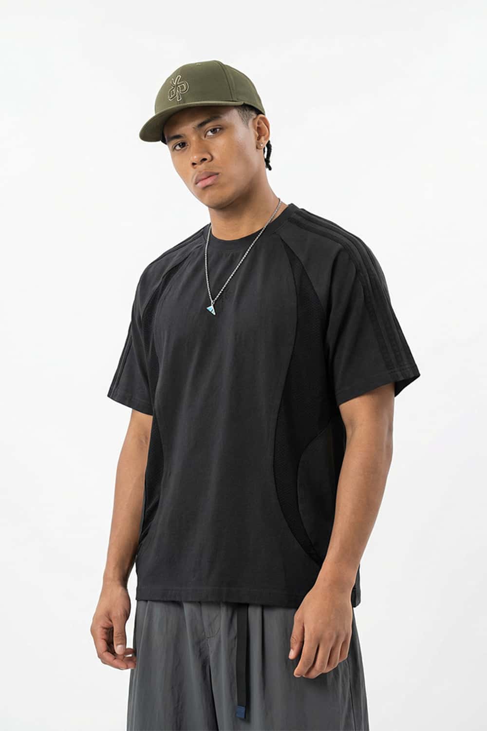 Paneled Embroidered Sport Tee - Gray