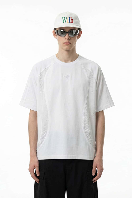 Paneled Embroidered Sport Tee - Off White