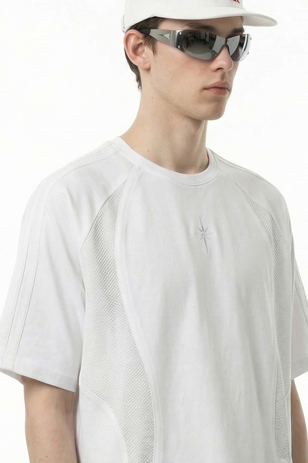 Paneled Embroidered Sport Tee - Off White