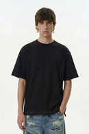 Distressed Embroidered Punk Streetwear Tee - Black