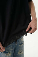Distressed Embroidered Punk Streetwear Tee - Black