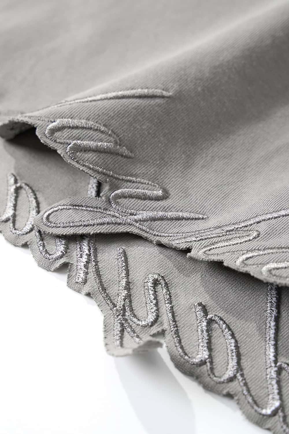 Distressed Embroidered Punk Streetwear Tee - Light Gray