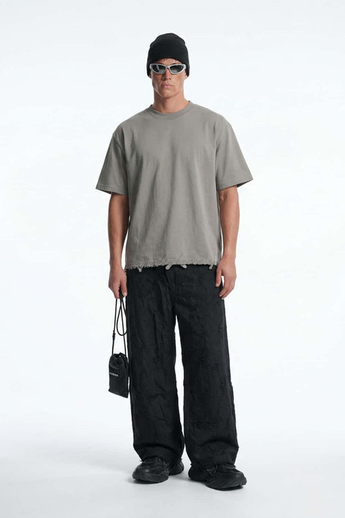 Distressed Embroidered Punk Streetwear Tee - Light Gray