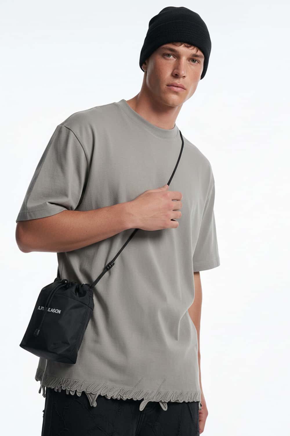Distressed Embroidered Punk Streetwear Tee - Light Gray