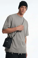 Distressed Embroidered Punk Streetwear Tee - Light Gray