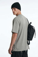 Distressed Embroidered Punk Streetwear Tee - Light Gray