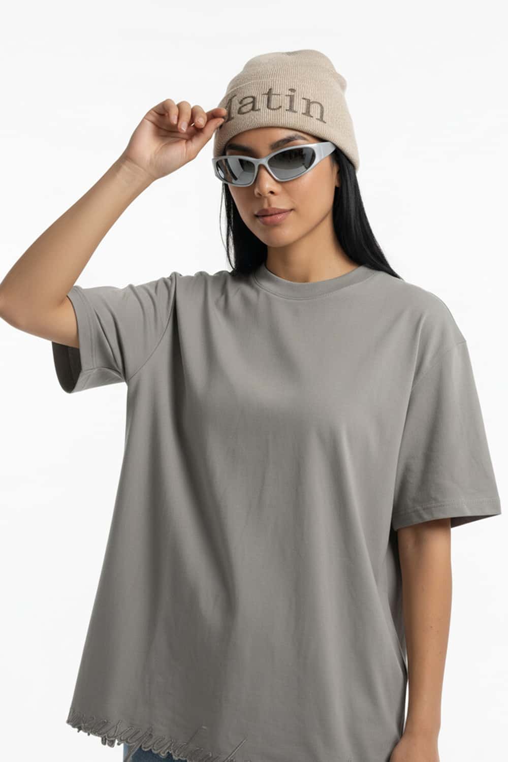 Distressed Embroidered Punk Streetwear Tee - Light Gray