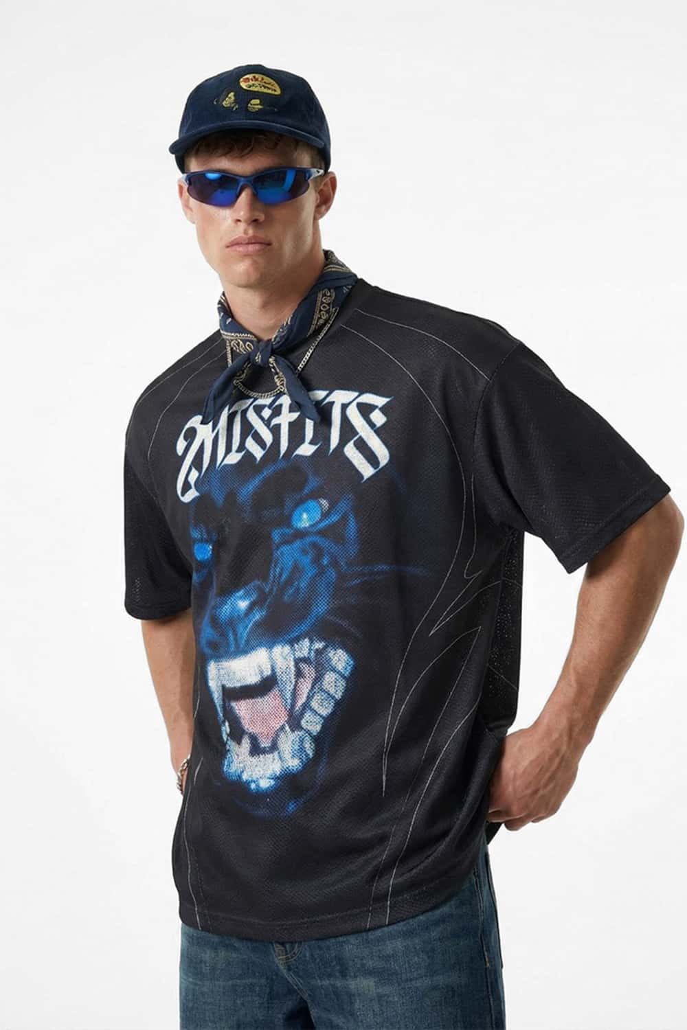 Retro Athletic Graphic Jersey Tee - Black