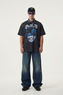 Retro Athletic Graphic Jersey Tee - Black