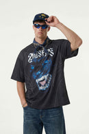Retro Athletic Graphic Jersey Tee - Black
