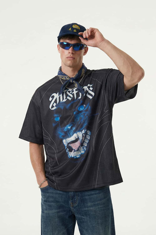 Retro Athletic Graphic Jersey Tee - Black