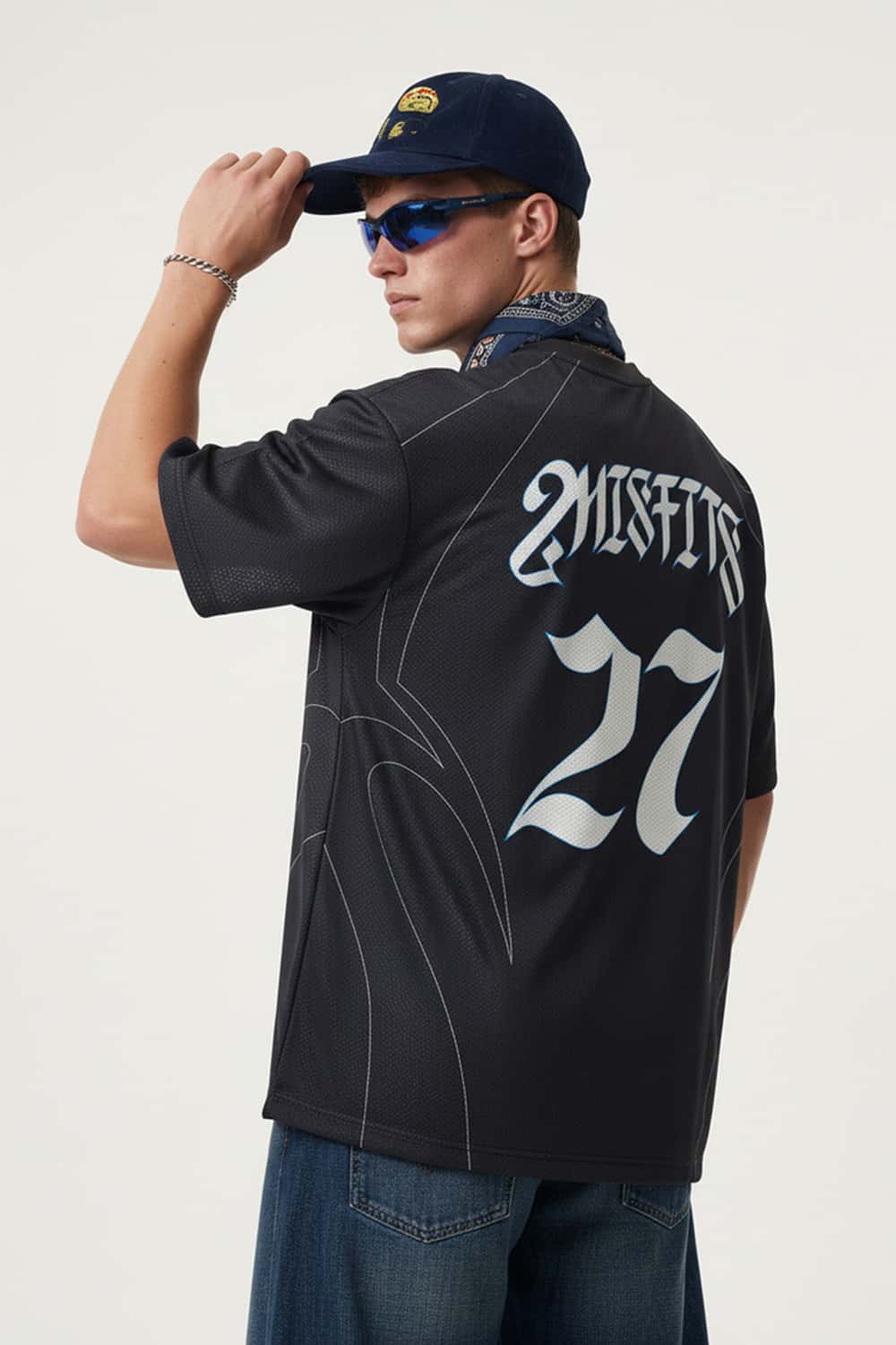 Retro Athletic Graphic Jersey Tee - Black