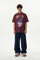 Retro Athletic Graphic Jersey Tee - Red