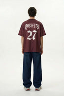 Retro Athletic Graphic Jersey Tee - Red