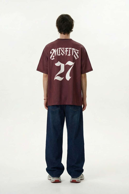 Retro Athletic Graphic Jersey Tee - Red