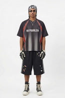 Digital Print V-Neck Jersey Tee - Black