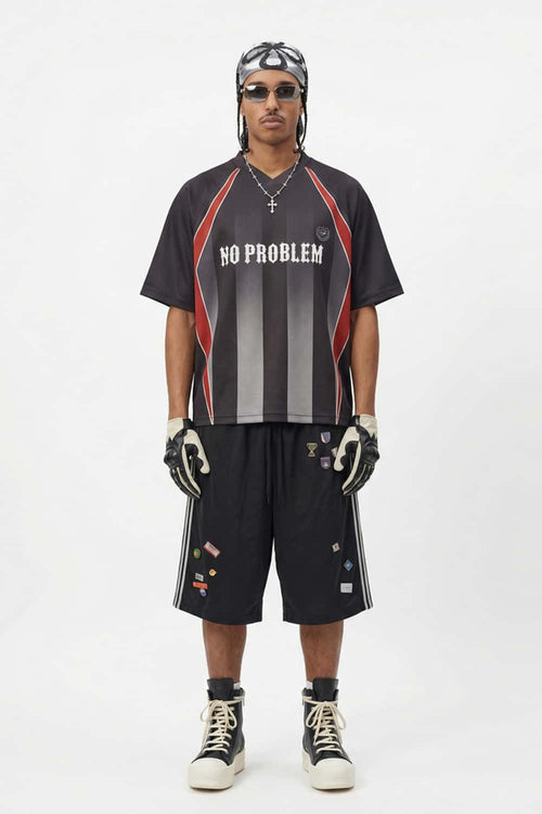 Digital Print V-Neck Jersey Tee - Black