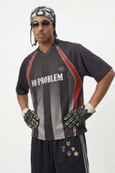 Digital Print V-Neck Jersey Tee - Black