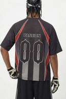 Digital Print V-Neck Jersey Tee - Black