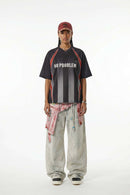 Digital Print V-Neck Jersey Tee - Black