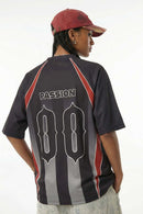 Digital Print V-Neck Jersey Tee - Black
