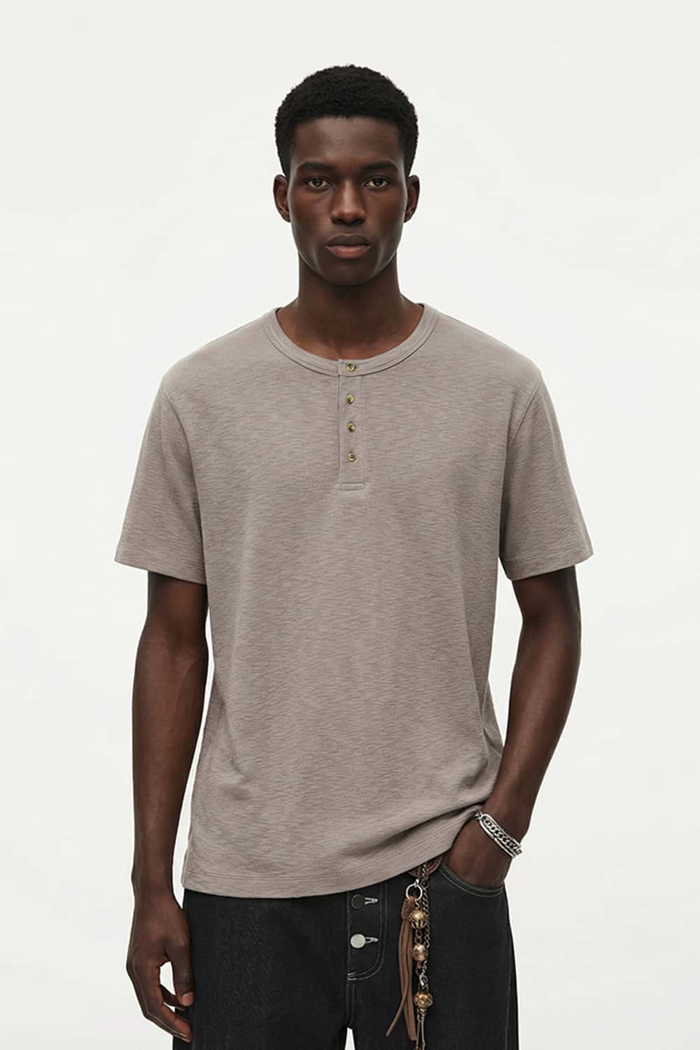 Vintage Blend Short-Sleeve Henley - Khaki