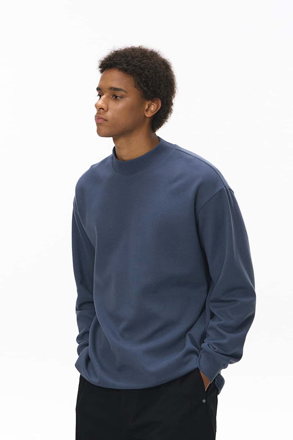 Double-Faced Mock-Neck Sweatshirt - Blue