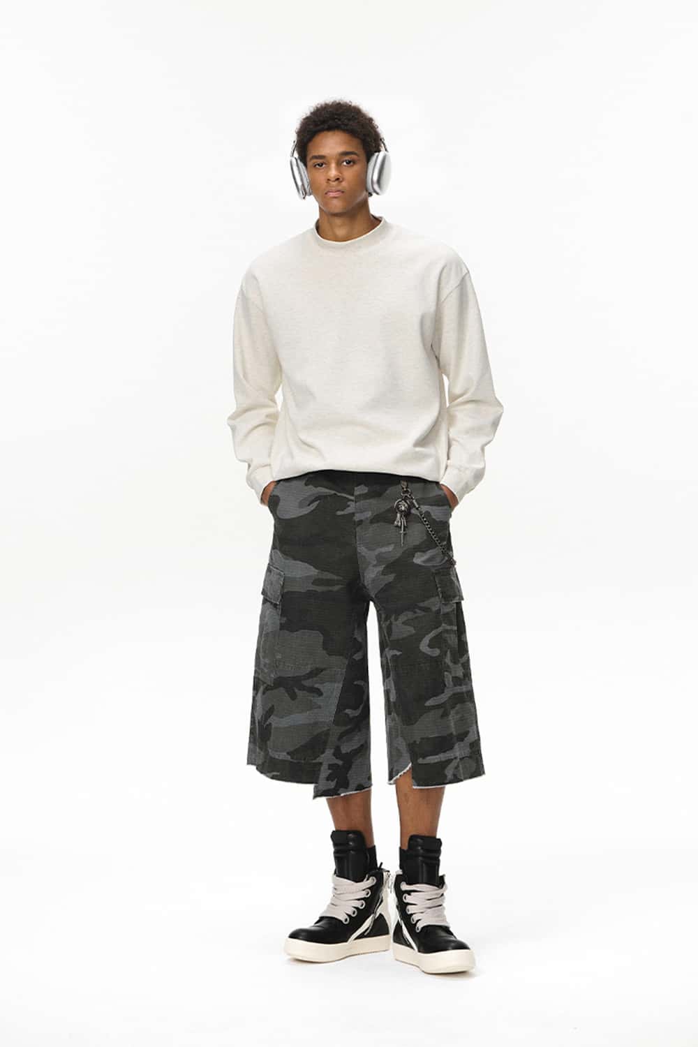 Double-Faced Mock-Neck Sweatshirt - Flower Gray