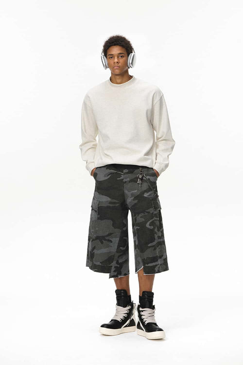 Double-Faced Mock-Neck Sweatshirt - Flower Gray