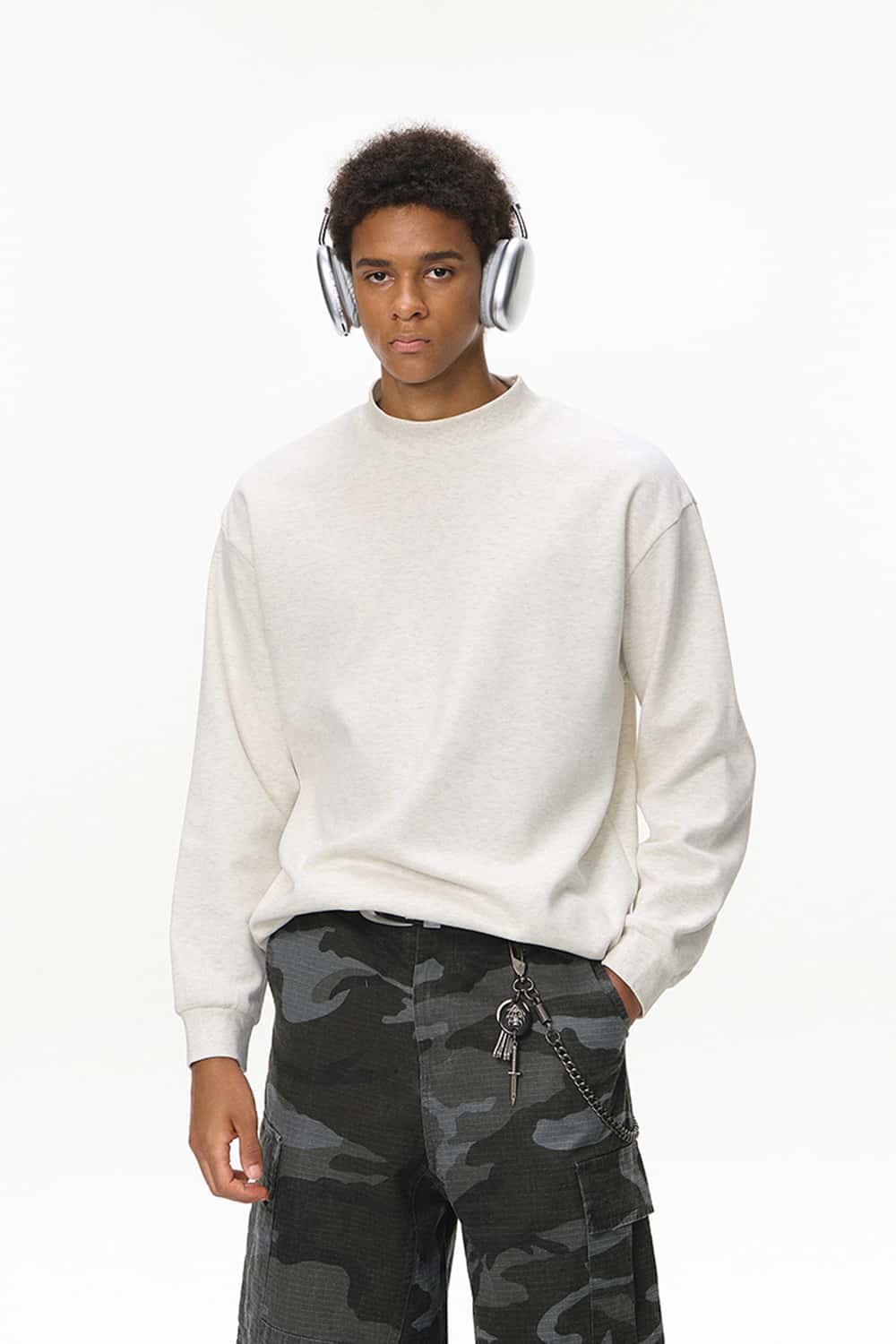 Double-Faced Mock-Neck Sweatshirt - Flower Gray