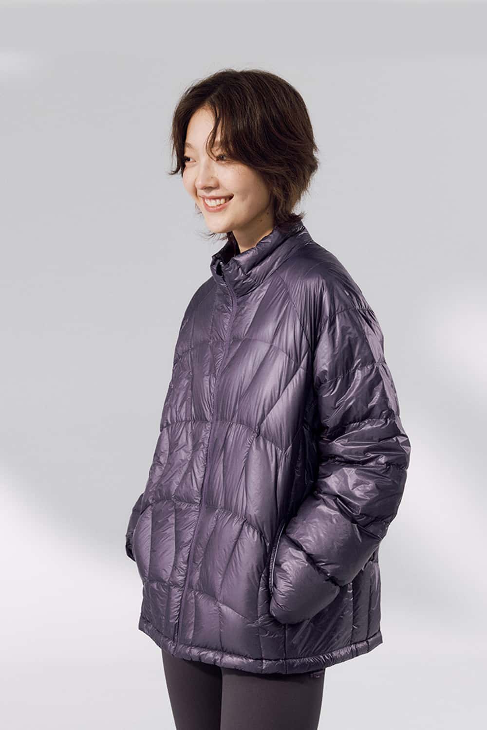 Ultra-Lightweight Stand-Collar Puffer Jacket - Deep Purple
