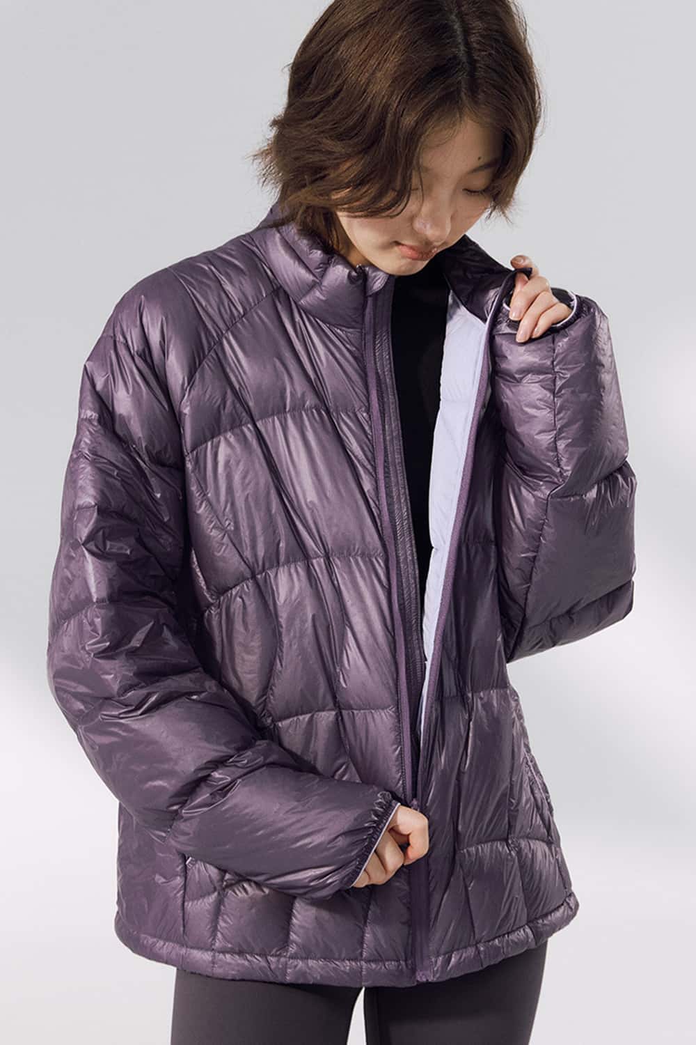 Ultra-Lightweight Stand-Collar Puffer Jacket - Deep Purple