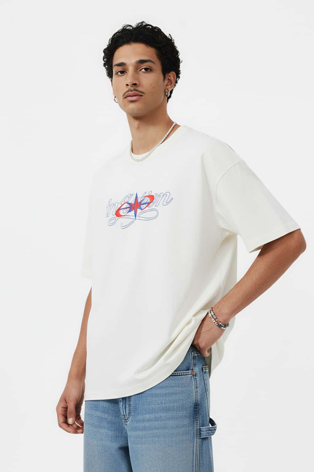 Premium Heavyweight Graphic Relaxed Tee - Cream White