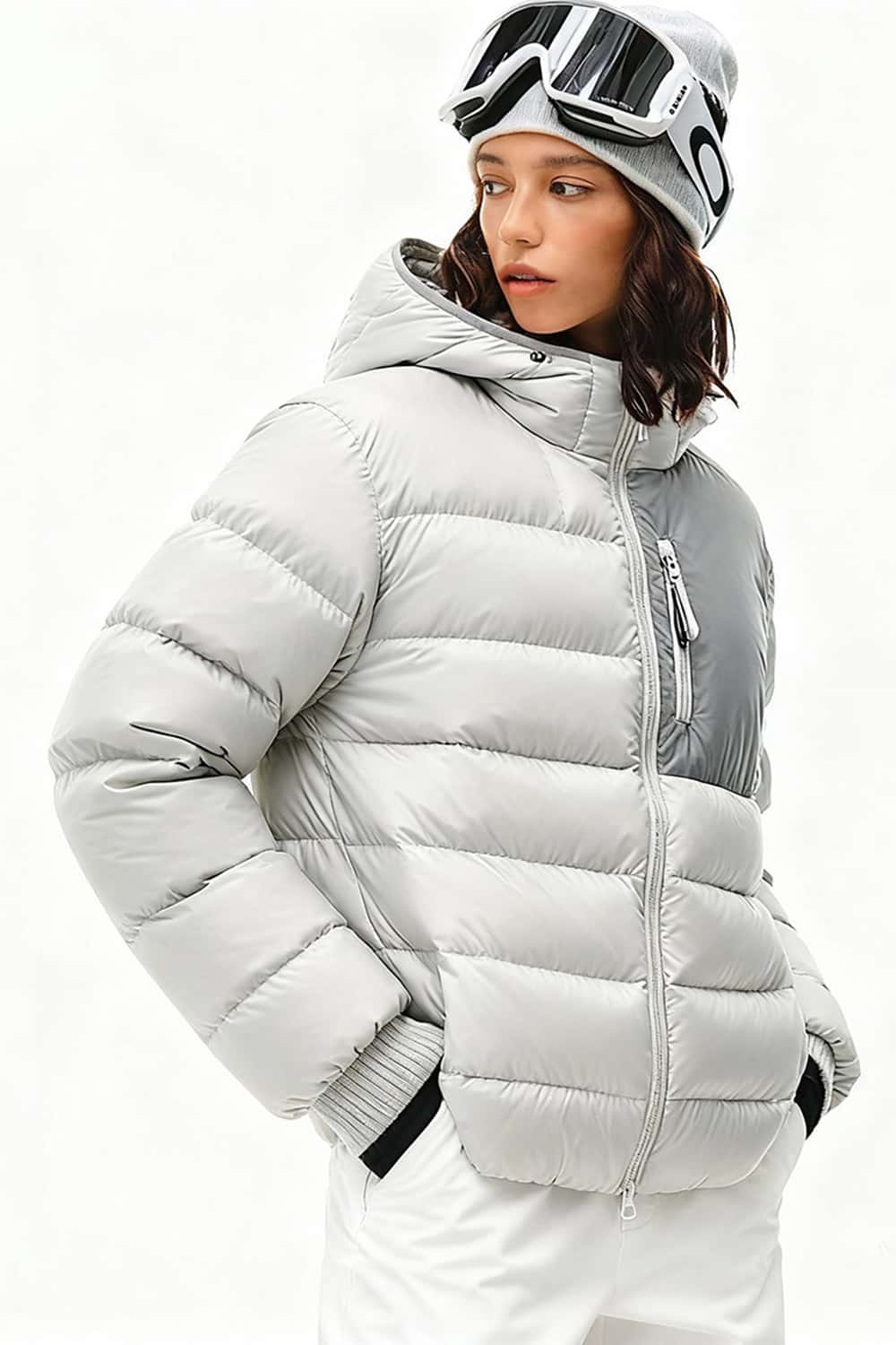 Lightweight Water-Repellent Hooded Jacket - Grayish White