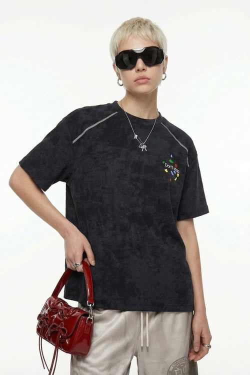 Textured Puff-Print Graphic Tee - Black