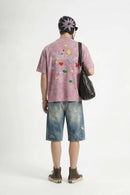 Textured Puff-Print Graphic Tee - Pink
