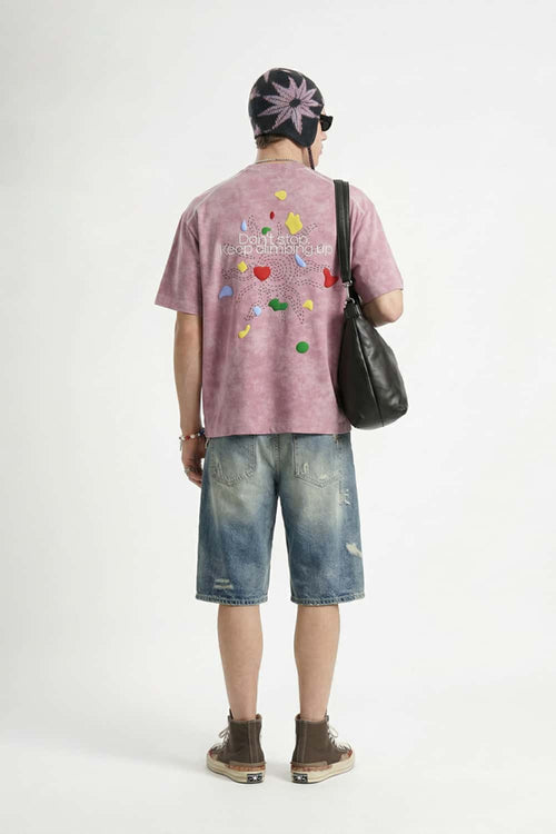Textured Puff-Print Graphic Tee - Pink