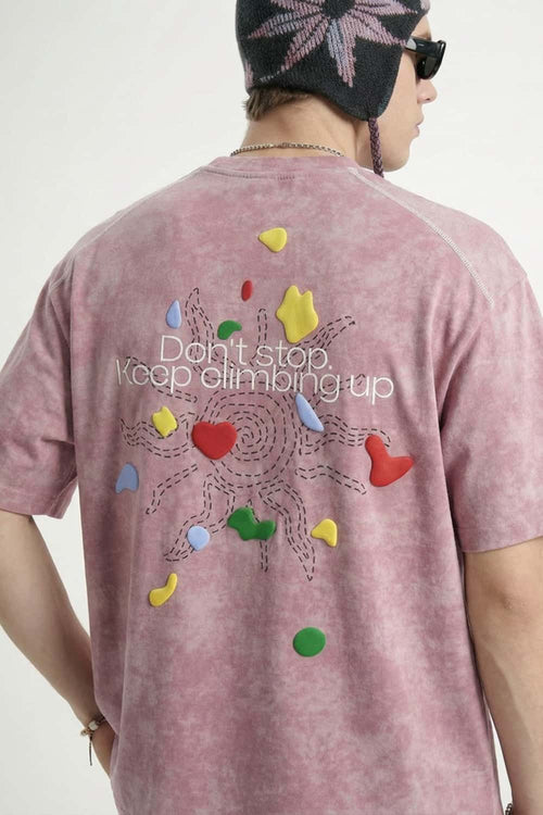 Textured Puff-Print Graphic Tee - Pink