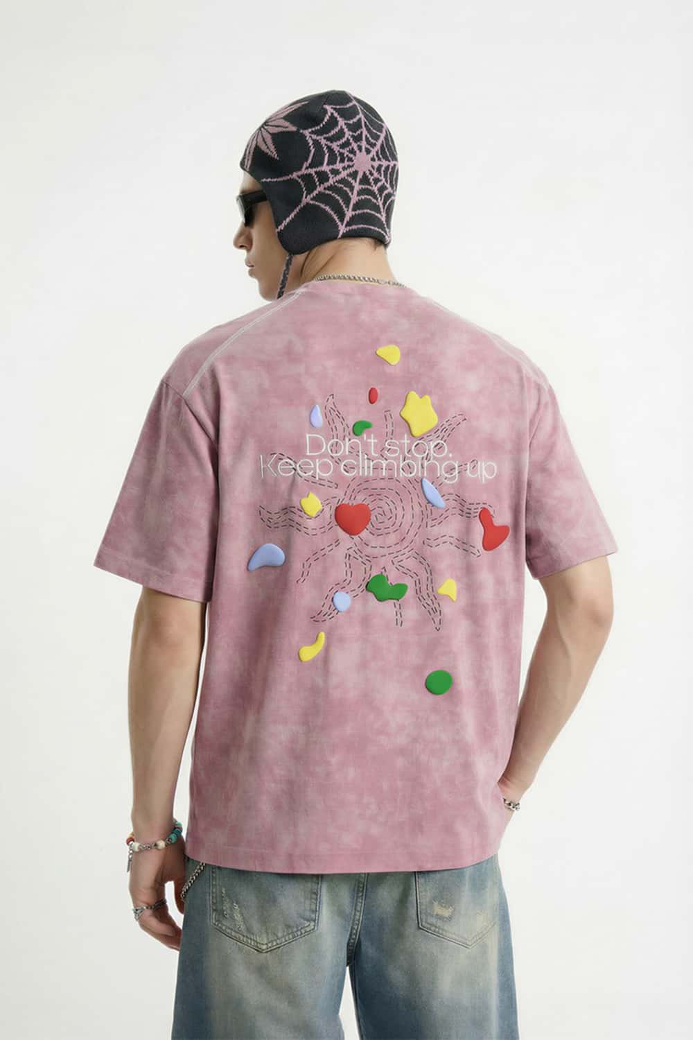 Textured Puff-Print Graphic Tee - Pink