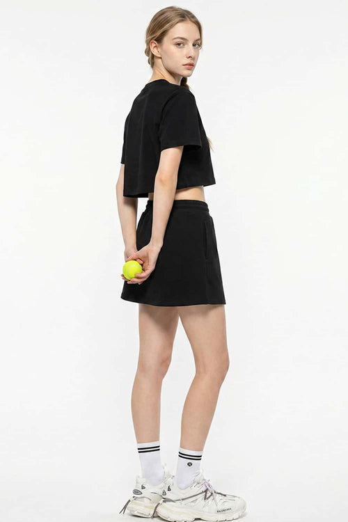 Cropped Loose Fit Cotton T-Shirt - Active Black
