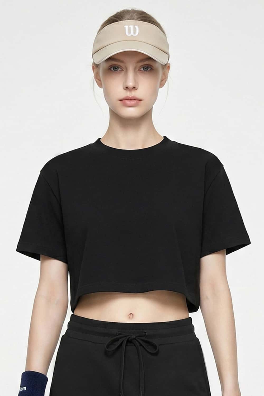 Cropped Loose Fit Cotton T-Shirt - Active Black