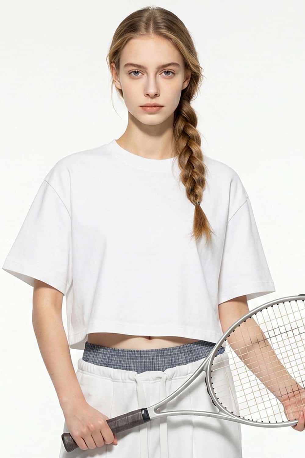 Cropped Loose Fit Cotton T-Shirt - White