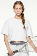 Cropped Loose Fit Cotton T-Shirt - White