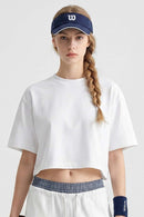 Cropped Loose Fit Cotton T-Shirt - White